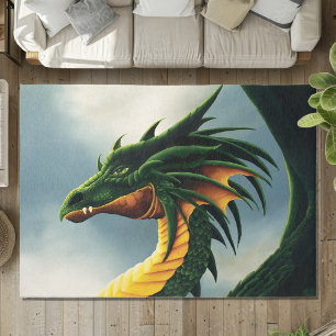 Majestic Emerald Green Dragon Fantasy Rug