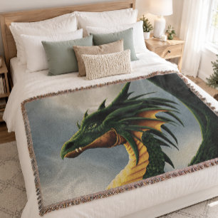 Majestic Emerald Green Dragon Fantasy Throw Blanket