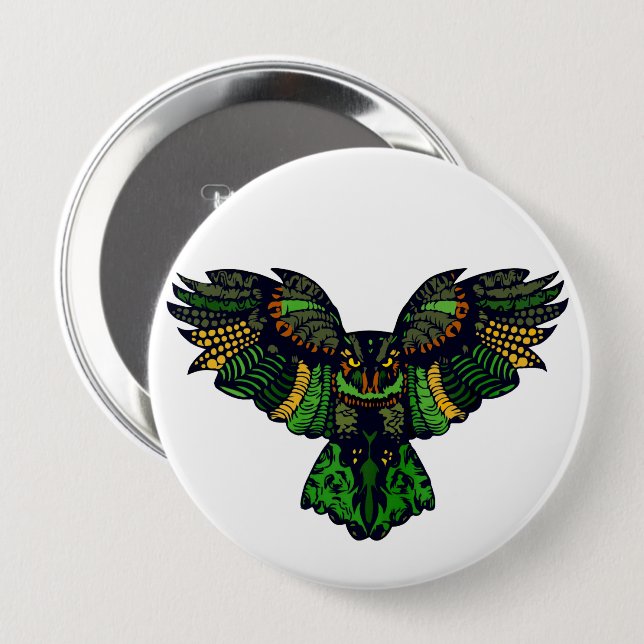 Majestic Emerald Owl Button (Front & Back)