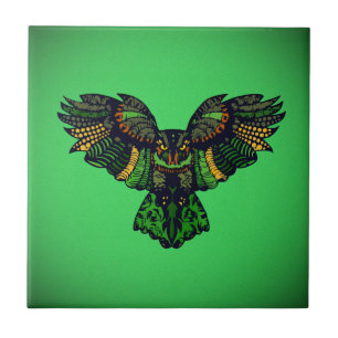 Majestic Emerald Owl Ceramic Tile