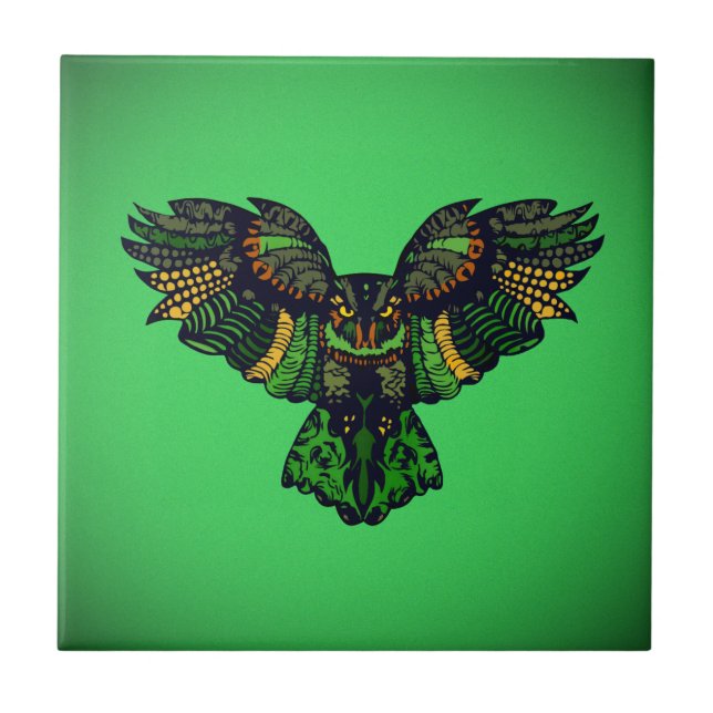 Majestic Emerald Owl Ceramic Tile (Front)
