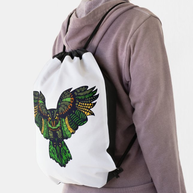 Majestic Emerald Owl Drawstring Bag (Insitu)