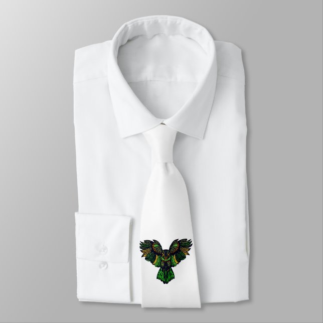 Majestic Emerald Owl Neck Tie (Tied)
