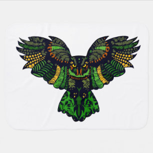 Majestic Emerald Owl on White Baby Blanket