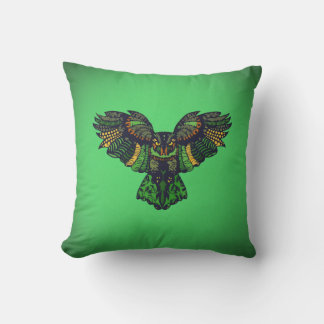 Majestic Emerald Owl Outdoor Pillow