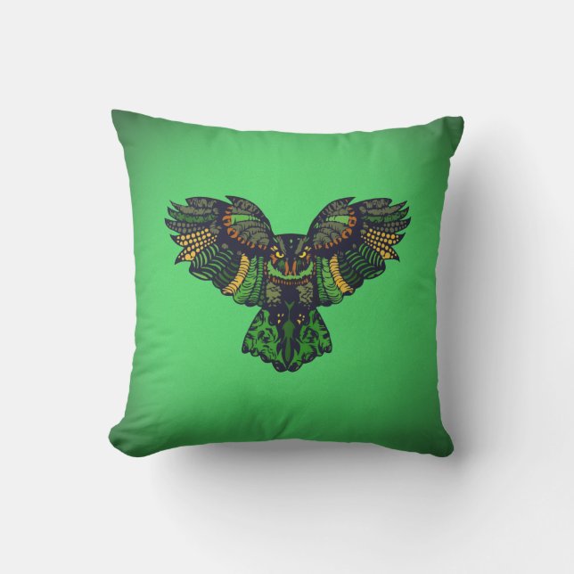 Majestic Emerald Owl Outdoor Pillow (Front)