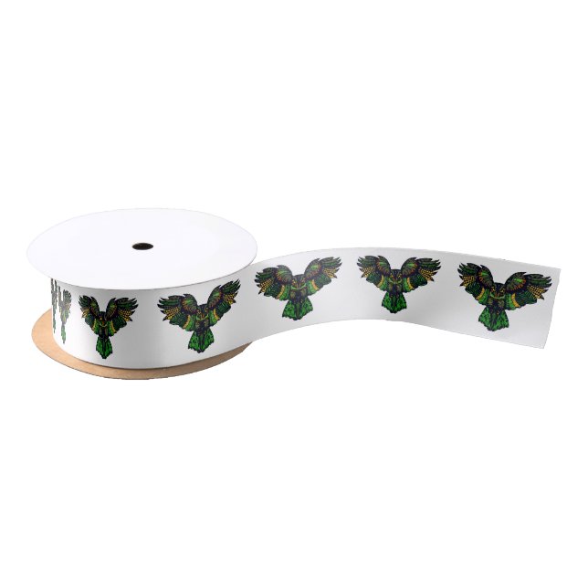 Majestic Emerald Owl Satin Ribbon (Spool)