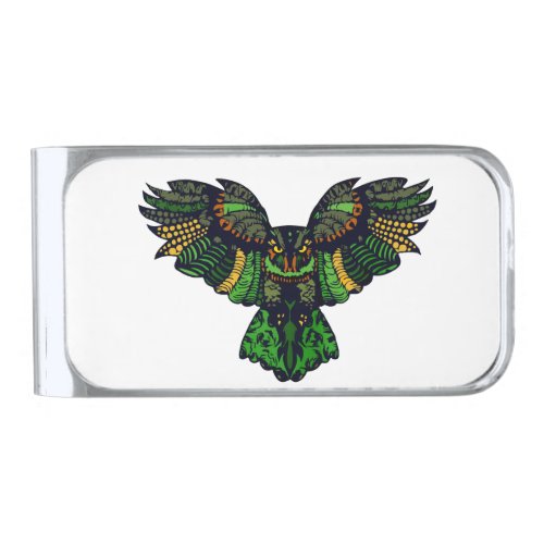 Majestic Emerald Owl Silver Finish Money Clip