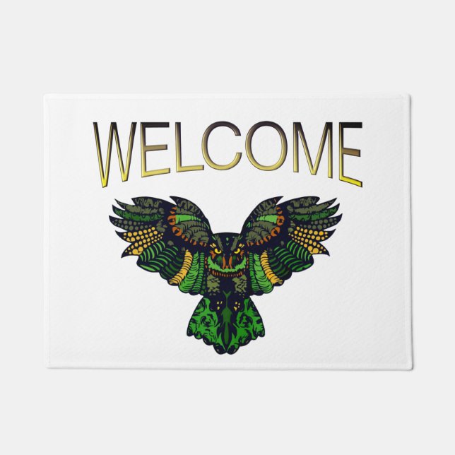 Majestic Emerald Owl Welcome Doormat (Front)