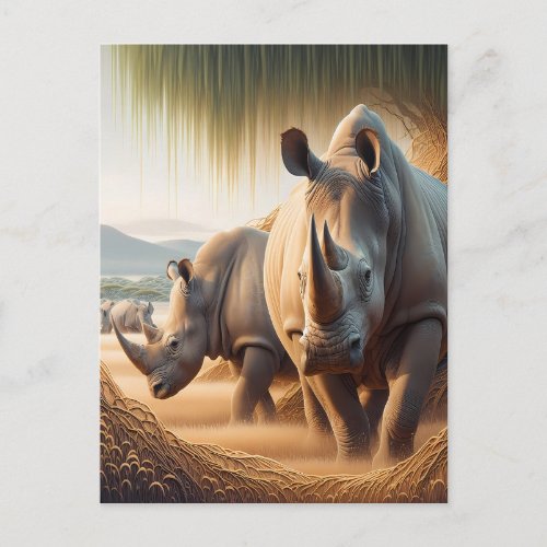 Majestic Encounter of Rhino and Rhinoceros Postcard