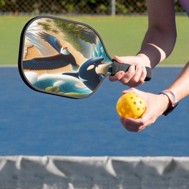Majestic Encounter: Orca and Orca Whale Pickleball Paddle (Insitu)