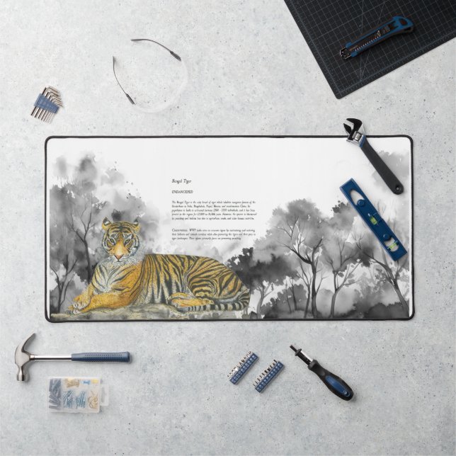 Majestic Endangered Bengal Tiger Watercolours Desk Mat (Workstation)