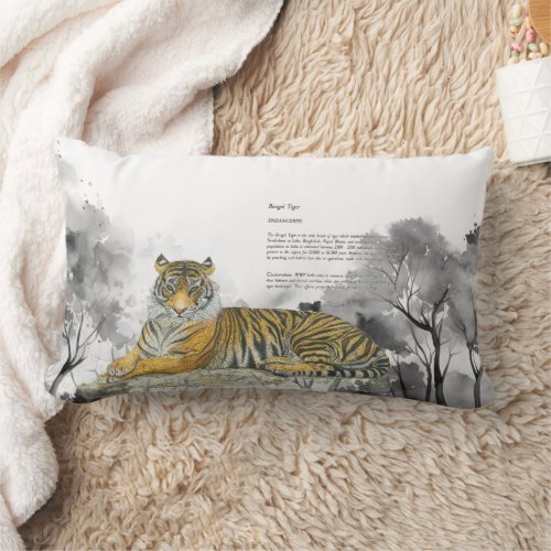 Majestic Endangered Bengal Tiger Watercolours Lumbar Pillow