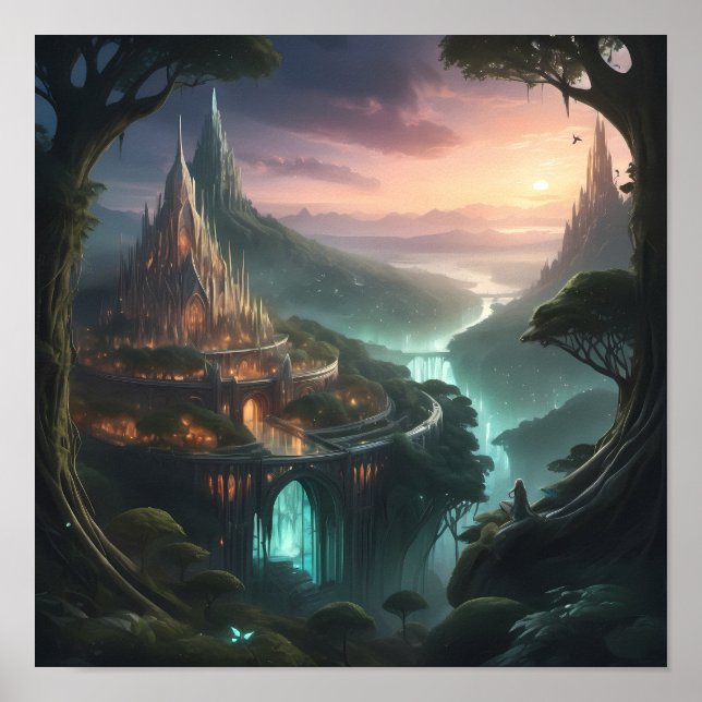 Majestic Fantasy Castle - Enchanted Landscape Art Poster (Front)