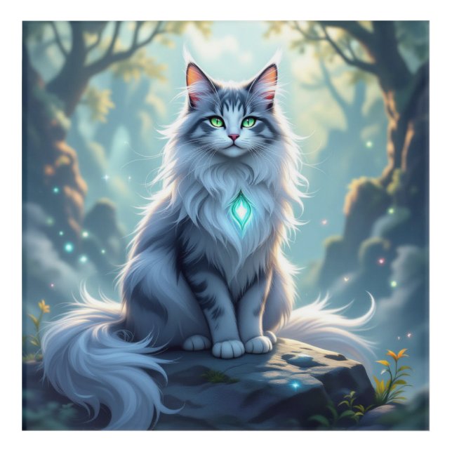 **Majestic Fantasy Cat with Mystical Aura – High F Acrylic Print (Front)