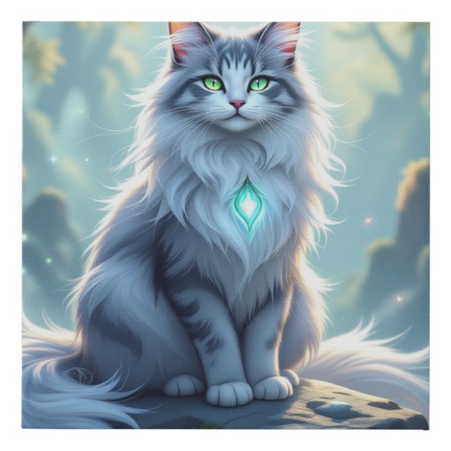 **Majestic Fantasy Cat with Mystical Aura – High F Faux Canvas Print (Front)