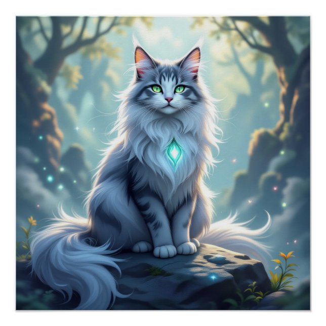 **Majestic Fantasy Cat with Mystical Aura – High F Poster (Front)
