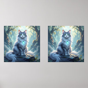 **Majestic Fantasy Cat with Mystical Aura – High F Wall Art Sets