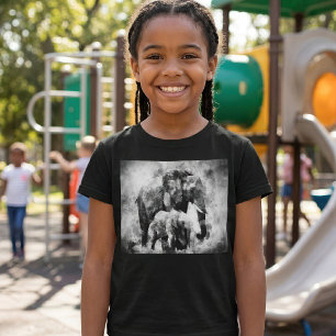 Majestic Female African Elephant with Calf B&W T-Shirt