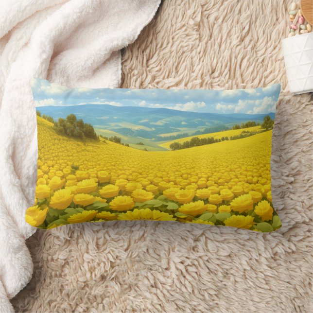 Majestic Field of Yellow Flowers, Lumbar Pillow (Blanket)