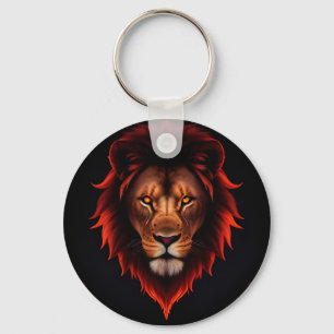 Majestic Fiery Lion Portrait With Glowing Eyes Keychain