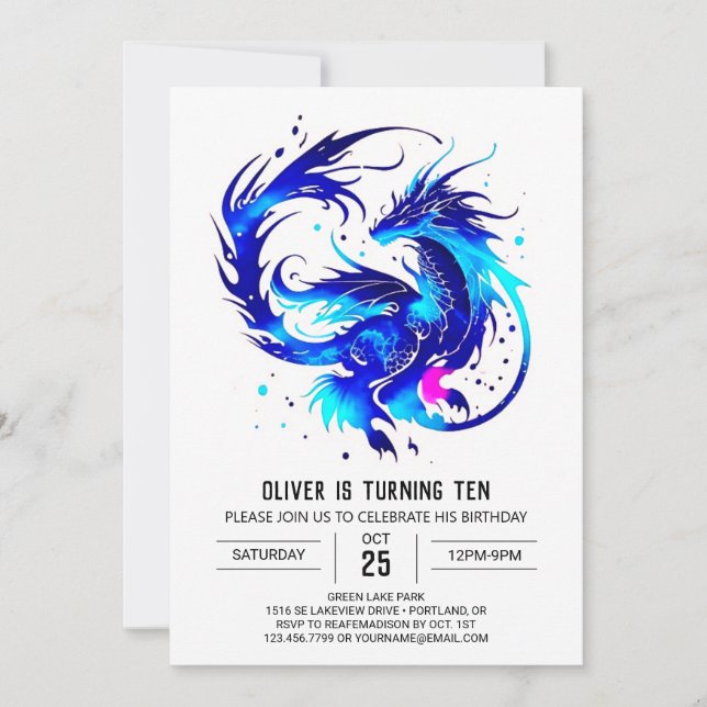 Majestic Fire-Breathing Dragon Birthday Invitation (Front)