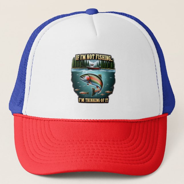 Majestic Fish Swimming Past a Serene Fishing Boat Trucker Hat (Front)