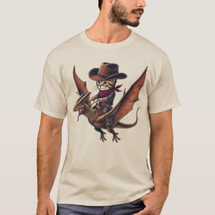 Majestic Flight: A Cowboy Cat Riding a Pterodacty T-Shirt