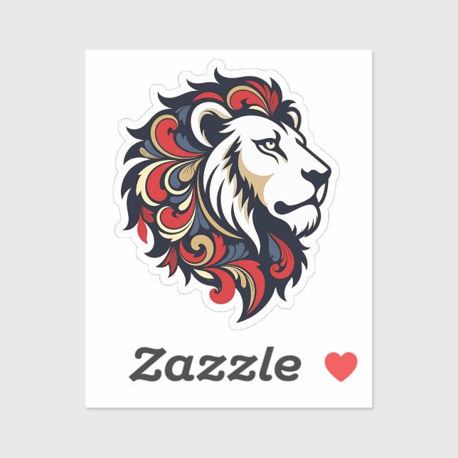 Majestic Floral Lion - Stylized Royal Mascot Stick Sticker (Sheet)