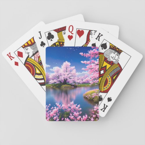 Majestic Flow amidst Sakura Tree Delight Poker Cards