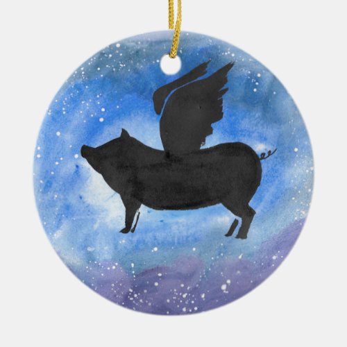 Majestic Flying Pig Ceramic Ornament