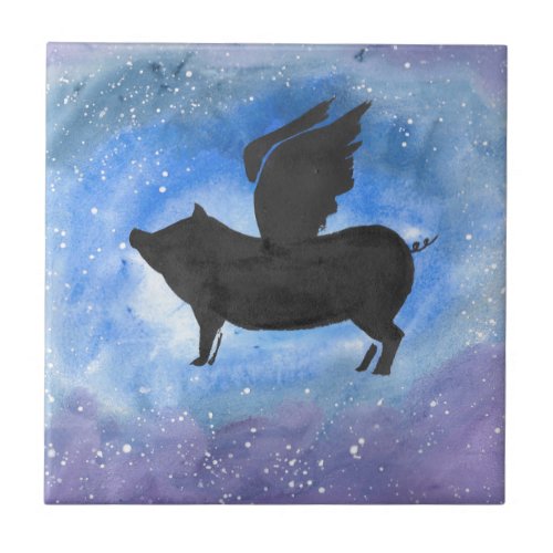 Majestic Flying Pig Ceramic Tile