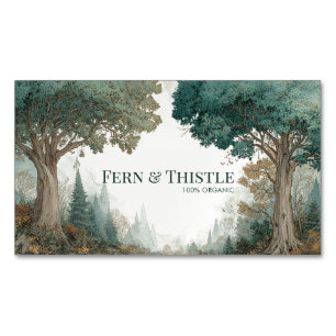 Majestic Forest Ancient Tree Teal Green Watercolor Business Card Magnet