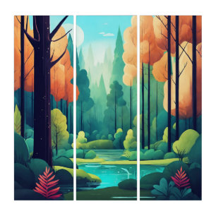 Majestic forest beautiful nature scene Triptych