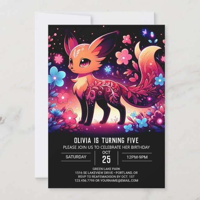 Majestic Fox Digital Birthday Invitation (Front)