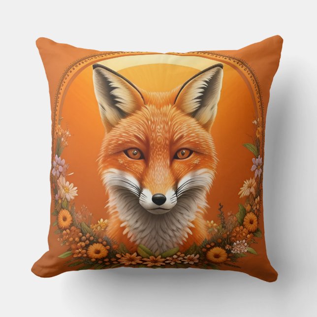 Majestic Fox Portrait Throw Pillow (Front)
