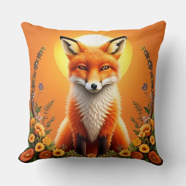 Majestic Fox Portrait Throw Pillow (Front)