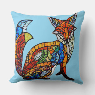 Majestic Fox Stained Glass Design Throw Pillow