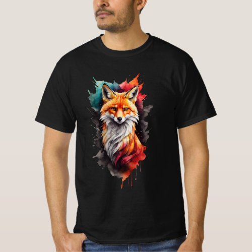 Majestic Fox Vibrant Watercolor Logo T_Shirt