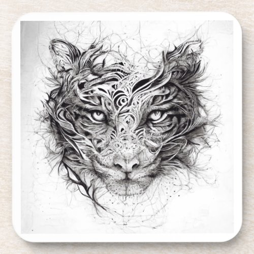 Majestic Fractal Tiger Face Design Beverage Coaster