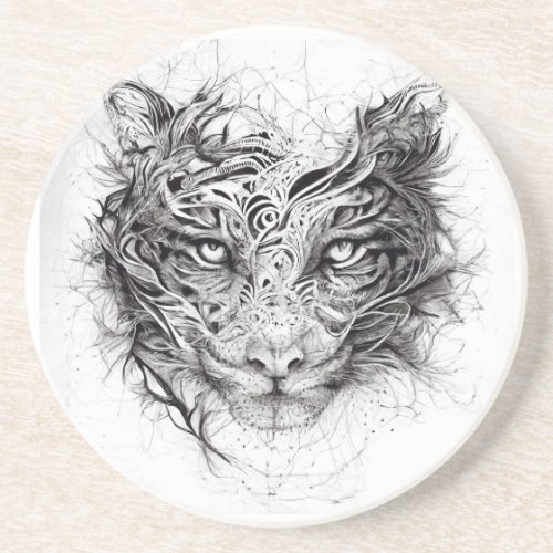 Majestic Fractal Tiger Face Design Coaster