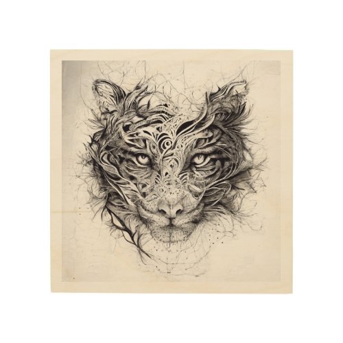 Majestic Fractal Tiger Face Design Wood Wall Art