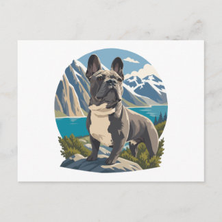 Majestic French Bulldog Mountain Lake Adventure Postcard