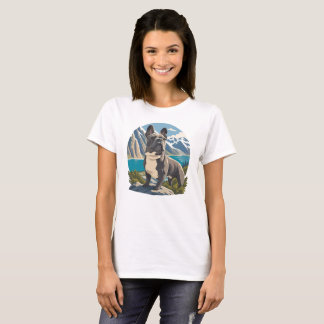 Majestic French Bulldog Mountain Lake Adventure T-Shirt