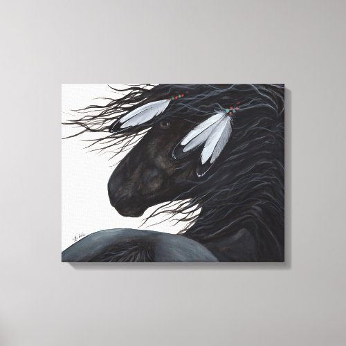 Majestic Friesian Black Horse by BiHrle Canvas Print