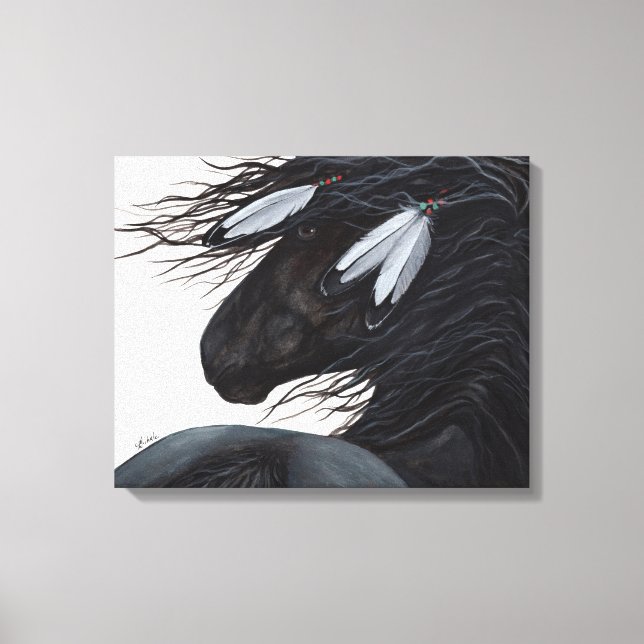 Majestic Friesian Black Horse by BiHrle Canvas Print (Front)