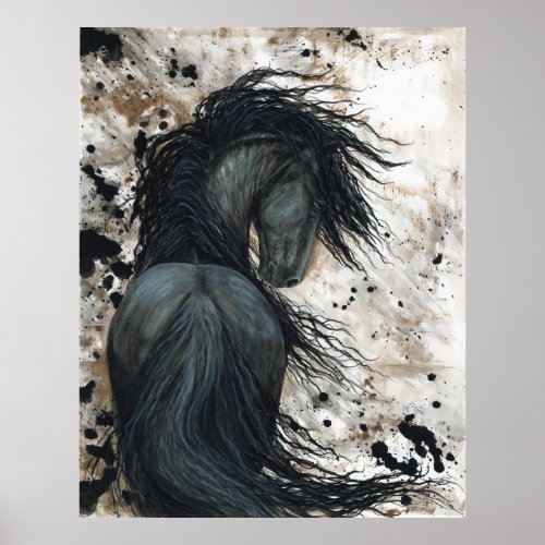 Majestic Friesian Black Stallion Horse by BiHrLe Poster