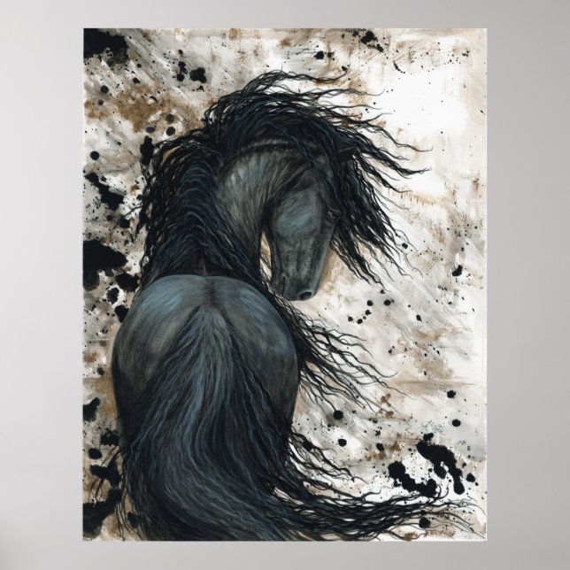 Majestic Friesian Black Stallion Horse by BiHrLe Poster (Front)