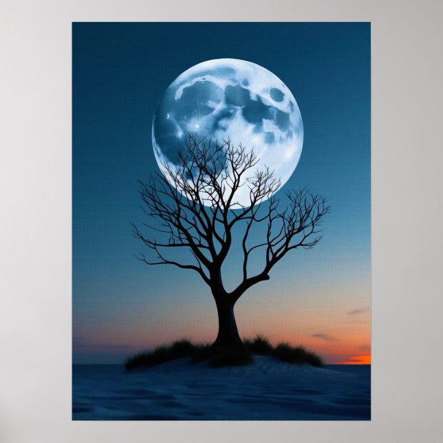 Majestic Full Moon Rising Behind a Leafless Tree Poster (Front)