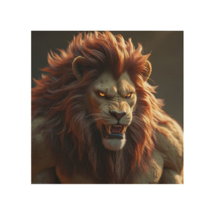 Majestic Fury: The Lion's Roar Wood Wall Art